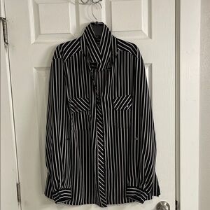 Notations Black and White Striped Button Down Shirt